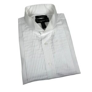 Pronto Uomo Tuxedo Shirt Men 17.5 34/35‎ De Cérémonie Pleated French Cuff White